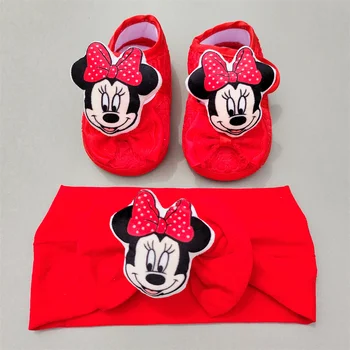 [1 Комплект ] Розовые Носки для кукол Lilo & Stitch, Домашняя Напольная обувь для Новорожденных 0-8 м, Мягкая Повязка на голову с героями мультфильмов Диснея + Обувь