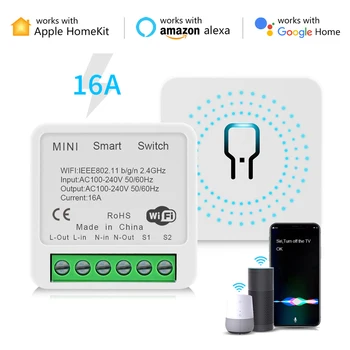 16A Smart WiFi Switch 2-полосный Модуль Управления Переключателями Mini Smart Breaker Siri Voice Control Homekit Работает С Alexa Google Home