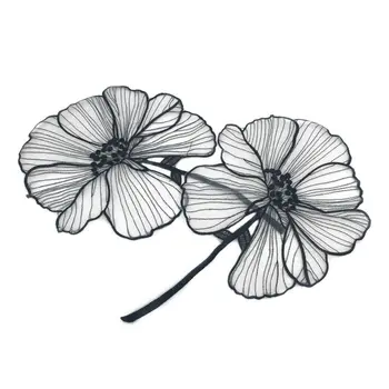 27 см Черное кружево с вышивкой в виде цветка Лотоса, нашивки для одежды, рубашки, Пришивные аппликации с цветочным узором 