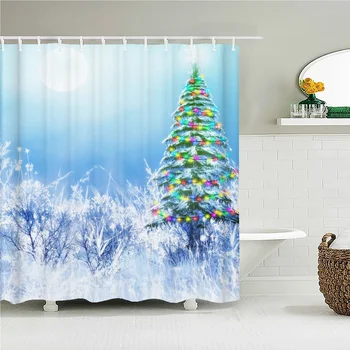 3D Веселая Рождественская печать украшение дома занавеска для душа рождественская елка праздничная ткань водонепроницаемая занавеска для ванной комнаты с крючком