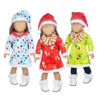 6 Стилей для 18-дюймовой куклы, Рождественская одежда для куклы, Перчатки, костюм, одежда для куклы, шапка, вязаный свитер, платье, брюки, шарф