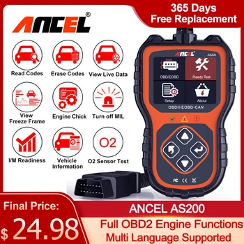 ANCEL AS200 OBD2 сканер считыватель кода Поток данных Автомобильные инструменты Проверка двигателя Автомобильный сканер Профессиональная автодиагностика OBD 2