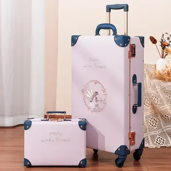 FirstMeet винтажный кожаный багаж, модный дорожный чемодан с сумочкой, 20/24/26-дюймовый переносной чемодан с паролем, чехол для тележки