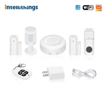 Intellithings Tuya WiFi Сигнализация, Беспроводная домашняя система безопасности, PIR Детектор движения, Дверной датчик 433 МГц, Дистанционный Умный дом, комплект для взлома