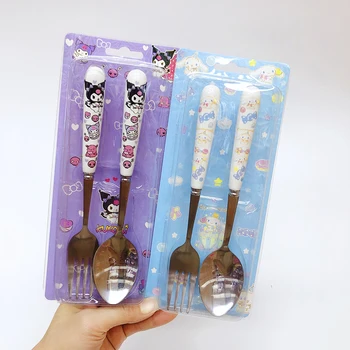 Sanrio Kuromi Набор Посуды Cinnamoroll Kawaii My Melody Милая Детская Студенческая Портативная Ложка Вилка Посуда Игрушки Подарки Для Девочек