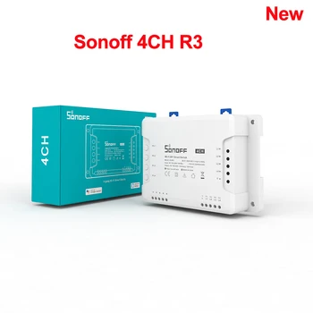 Sonoff 4CH R3, Модуль Автоматизации Умного дома С Креплением на Din-рейку Беспроводной WiFi Пульт Дистанционного Управления Smart Switch Работает с Alexa Google