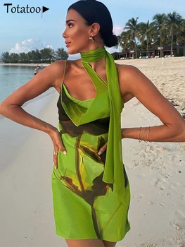 Totatoop, винтажное летнее платье с цветочным принтом для женщин, Тонкое шикарное пляжное платье на бретелях, без рукавов, халат для праздничной вечеринки