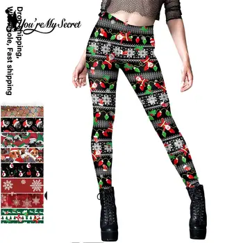 [You're My Secret] Рождественские подарочные женские брюки с рисунком Уродливого Рождественского Снеговика Санта-Клауса, облегающие леггинсы-карандаш для фитнеса
