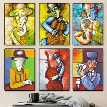 Абстрактный красочный Человек в шляпе, картины на холсте, современные плакаты и принты, настенные рисунки для украшения гостиной Cuadros
