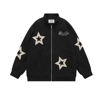 Американская винтажная куртка со стоячим воротником, расшитая звездами, Модный мужской и женский бренд, Весеннее Свободное Универсальное пальто для пары