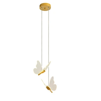 Бабочка СВЕТОДИОДНЫЕ Подвесные Светильники Nordic Golden Прикроватная Люстра Освещение Для Гостиной Спальня Прикроватная Лампа