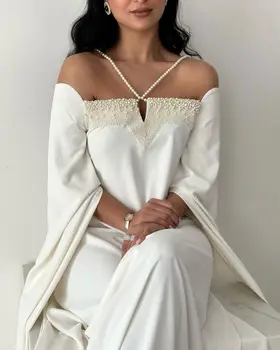 Белые жемчужные бусы, платья для выпускного вечера 2023, Шифон с открытыми плечами, Саудовская Аравия, Элегантные вечерние платья для женщин
