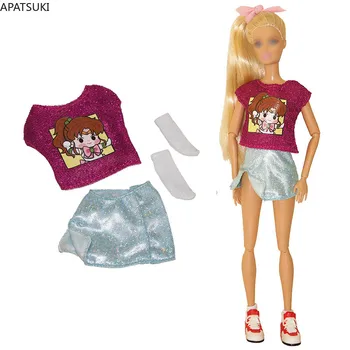 Блестящий комплект одежды с блестками для куклы Барби, топ ручной работы для мультяшной девочки, Юбки с разрезом, Носки для кукол Barbie 1/6, Аксессуары для кукол
