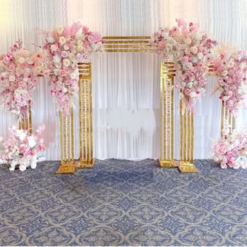 Блестящий позолоченный квадратный экран высотой 2,2 м, полка-фон, Свадебная арка, Геометрическая Цветочная дверная подставка, рамка с искусственным цветочным декором