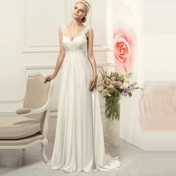 Богемные свадебные платья из шифона в стиле ампир, простые свадебные платья-спагетти, кружевное Белое вечернее платье с V-образным вырезом, Vestidos De Noiva