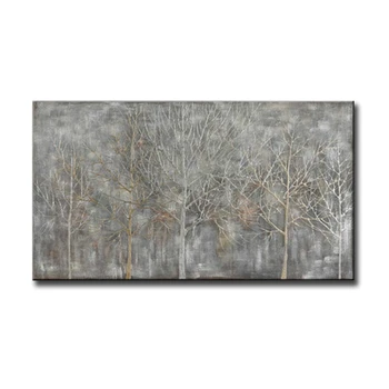 Более дешевый большой размер Зимний серый лес настенный декор картина ручная роспись абстрактный холст картина маслом для домашнего декора комнаты без рамы
