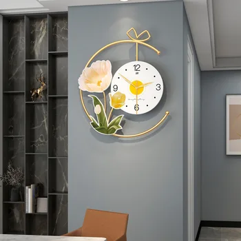 Большие 3D Настенные Часы в Скандинавском Стиле С Цветочным Рисунком, Современный Дизайн, Домашние Часы Для Гостиной, Бесшумное Художественное Украшение Дома, Подвесной Часовой Механизм