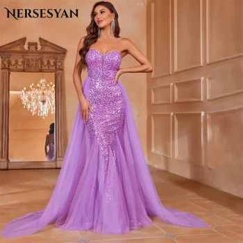 Вечерние платья Русалки с фиолетовым блеском Nersesyan, Сексуальное платье для выпускного вечера с открытыми плечами и юбкой из тюля, вечерние платья знаменитостей