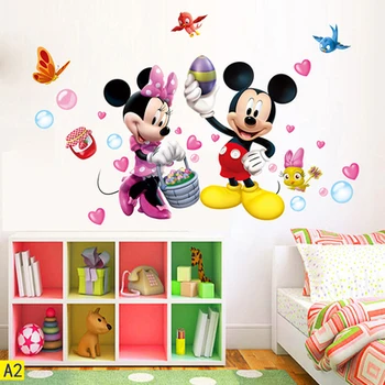 Горячие 3D наклейки на стену с Микки и Минни из мультфильма для детской комнаты, Украшения стен в спальне, Наклейки для мальчиков и девочек, плакат из ПВХ, плакат DIY