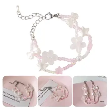 Двухслойные браслеты, браслеты с цветочным бисером, браслеты для официальной одежды, браслет из акриловых бусин для женщин