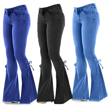 Джинсы Женские джинсы с широкими штанинами, женские джинсы с застежкой-молнией и подтяжкой сзади, потрясающие универсальные женские джинсы для повседневной носки