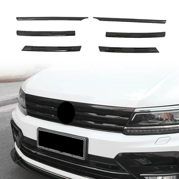 Для Tiguan MK2 2016-2021 Глянцевая черная сетка переднего бампера, центральная решетка, молдинги для гриля, отделка крышки