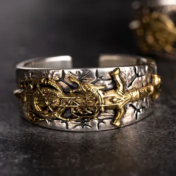 Дракон меча S925 серебряные открытые кольца для мужчин и женщин, модные украшения