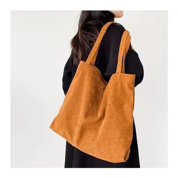 Женская вельветовая сумка-тоут, повседневные сумки, большая вместительная сумка для покупок через плечо