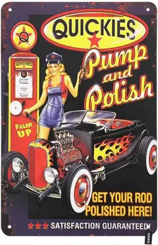 Жестяная вывеска Pin Up Girl Винтажный плакат автосервиса с полиролью Quickies Pump Дизайн Винтажные металлические жестяные вывески для мужчин и женщин