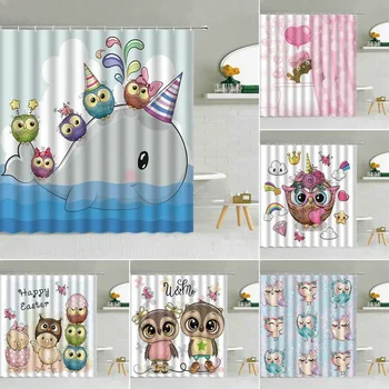 Занавески для душа с милыми мультяшными животными Сова Кит Океан Декор для детской ванной комнаты Домашняя Ширма для ванны Комплект штор из водонепроницаемой ткани