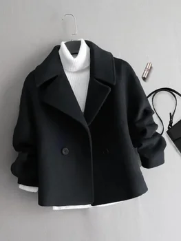 Зимняя одежда, женские корейские теплые повседневные короткие куртки для женщин с отложным воротником, осенне-зимние женские шерстяные пальто, женская куртка
