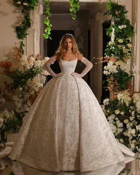 Изящные свадебные платья с квадратным воротником, кружевные свадебные платья без рукавов, расшитые блестками, Vestido de novia
