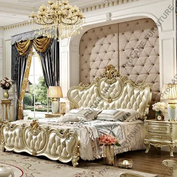 Итальянские европейские спальные гарнитуры для виллы из массива дерева, роскошная резная свадебная кровать, мебель для спальни