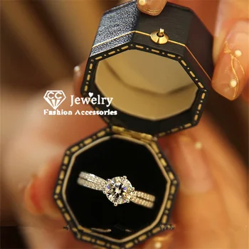 Кольцо с бриллиантом CC 1 карат, свадебные украшения, Цирконий, серебро, Модные Аксессуары, Обручальные кольца для женщин, CC1577