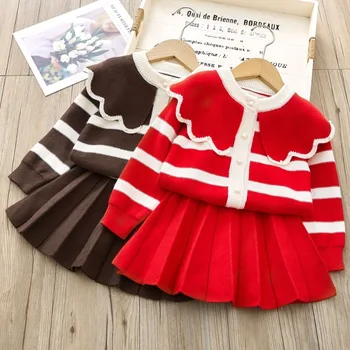 Комплекты из 2 предметов для девочек, зимняя Классическая Новая одежда принцессы, свитер, юбка, Форма на день рождения для детей 2-6 лет, костюмы