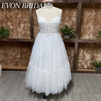 Короткие Свадебные платья EVON BRIDAL Sweetheart из тюля в горошек, вечерние платья невесты со шнуровкой сзади, vestidos de novia, Чайная длина, сшитая на заказ