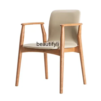 Кресло Бытовой Современный минималистичный обеденный стул из массива дерева со спинкой