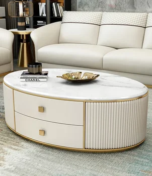 Легкий роскошный современный ТВ-шкаф, чайный столик, сочетание легкого роскошного стиля, простой европейский овальный мрамор, постмодернистский французский стиль высокого класса