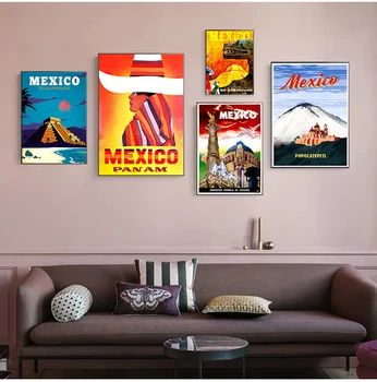 Мексика, Искусство пирамиды Майя, туристический плакат, картины на холсте, Винтажные настенные крафт-плакаты, наклейки на стену с покрытием, домашний декоративный подарок