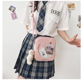 Милая квадратная сумка из искусственной кожи для девочек, женская сумка Love Ita, прозрачная сумка через плечо, сумка в стиле кавайной лолиты, женская сумка в японском стиле