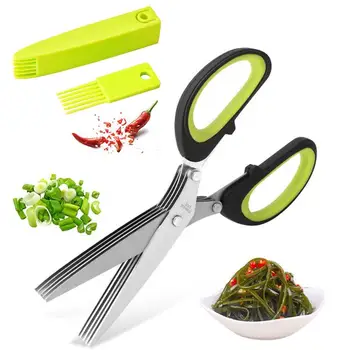 Многофункциональные многослойные ножи из нержавеющей стали 5 слоев Ножницы для резки зелени с защитным чехлом для резки овощей