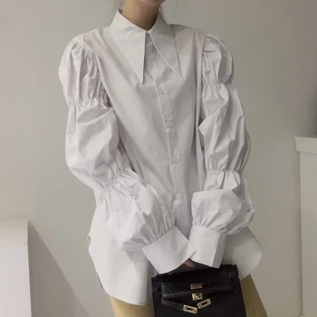 Модная женская блузка 2023, Корейский Шикарный однобортный дизайнерский топ, рубашка с рукавами 