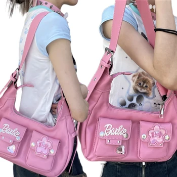 Модная сумка-мессенджер Y2K Barbie, аниме Каваи, универсальные милые розовые сумки через плечо из искусственной кожи для девочек, сумка большой емкости, подарки на день рождения, Игрушка