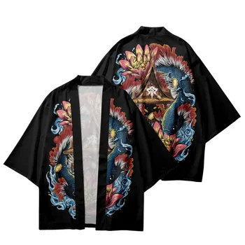 Модная уличная одежда с рыбным цветочным принтом, летнее традиционное мужское женское кимоно для косплея, повседневный японский кардиган Хаори