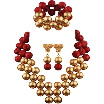 Модное Ожерелье Из Красных Искусственных Коралловых Бусин, Набор Ювелирных Изделий