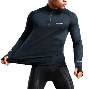 Мужская спортивная футболка с длинным рукавом, спортивная одежда для бега, одежда для спортзала, Компрессионная рубашка для фитнеса, пуловер на молнии, защита от сыпи, пешие прогулки
