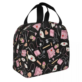Мультяшная изолированная сумка для ланча с изображением медсестры для женщин Портативный термоохладитель Bento Box Рабочие Школьные дорожные сумки для еды