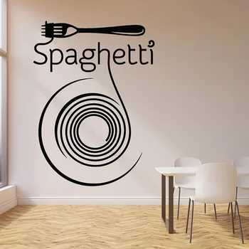 Наклейка на стену для спагетти Вилка для пасты Декор интерьера кухни Итальянского ресторана, столовой, окна холодильника, Виниловые наклейки, фреска E776