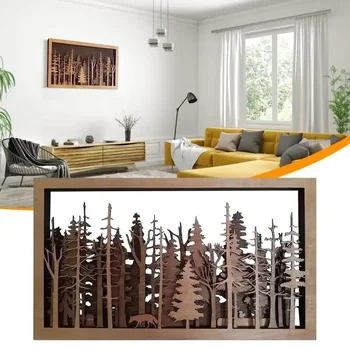 Настенный декор в виде лесной деревянной лисы, настенная рамка в виде леса и лисы, Необычное искусство ручной работы для домашнего офиса