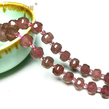 Натуральный драгоценный камень Рондель Красный клубничный кварц Граненые бусины-распорки из круглого камня для изготовления ювелирных изделий, подвески для женских браслетов 